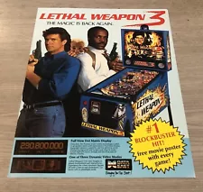 Data East Lethal Weapon 3 Arcade Pinball Flyer, Advert