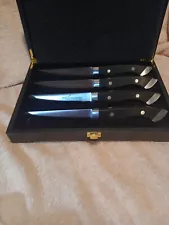 Brand New Longhorn Steakhouse Steak Knives, Set of 4 with Wood Case