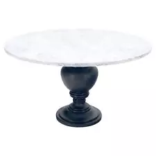 Large White Grey 54" Round Marble Top Heavy Turned Onion Base Dining Table MINT!