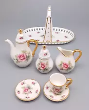 Mini White Floral Decorative Porcelain Tea Set for Display (missing teacup)