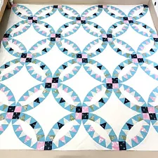 Handmade Double Wedding Ring Cotton Patchwork KING Size Quilt top/topper