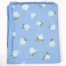 Vtg Full Flat Bed Sheet Flowers Floral Cotton Muslin 1960s White Roses on Blue