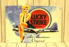 Lucky Strike Pinup Girl Cigarettes Tin Metal Sign Man Cave Smoke Tobacco Shop XZ