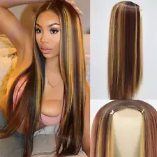 Fashion Ombre Brown Human Hair Wigs Brazilian Full Long Straight Front Wig USA