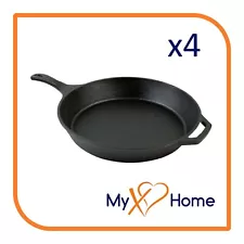 15" Round Pre-Seasoned Cast Iron Skillet with Helper Handle (4 Skillets)