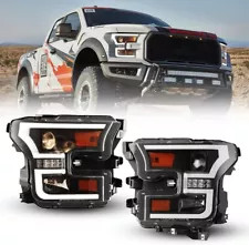 for 2015 2016 2017 Ford F-150 F150 Black LED Bar Projector Headlights LH+RH Pair