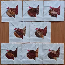 8 Paper Pieced Fall Turkey Birds quilt blocks 5"