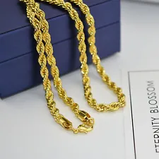 Real Gold Filled Diamond Cut Solid Rope Link Chain Necklace 24" 5mm