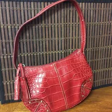 Tommy Hilfiger Small Shoulder Bag Red Reptile Embossed Faux Leather H6