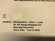 American Flyer Parts - 494 Baggage Car Numbers 1 pair ST0675