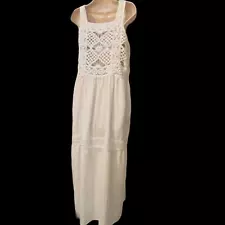 CLEARANCE SALE White Cream Boho Crochet Sun Dress Sexy Unlined Sheer Back