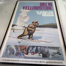 Yellowstone National Park Vintage Poster Ski Bear 35”X22” 1970s Advertising RARE