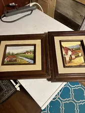 Lot Of 2 Ricardo Moeller Original Framed Art Mexican Artist Street Scene Farm