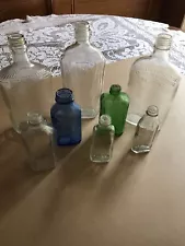 Old vintage glass bottles-lot of 8 miscellaneous liquor & medicine