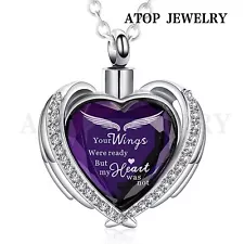 Heart Crystal Urn Necklace For Ashes Cremation Locket Pendant Memorial Jewelry