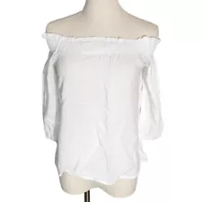 White Off Shoulder Cotton Blend Blouse Women's Size S