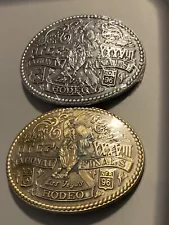 (2) 1996 Metal Belt Buckle, Brass, Prca National Finals Rodeo, Las Vegas