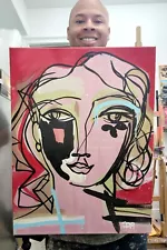 CORBELLIC EXPRESSIONISM 18X24 RED CUBIST GREEK WOMAN LARGE CANVAS ART INTERIOR