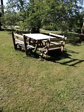 Amish-Made Square Oak Picnic Table with Backed Benches