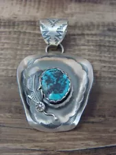 Navajo Indian Sterling Silver & Turquoise Cow Girl Hat Pendant Signed T. Yazzie