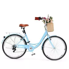 Beach Cruiser Bike for Women, 24 & 26 inch Commute Bike blue 24" Wheel 7 Speed