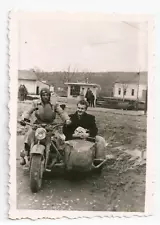 Old German Motorcycle With Sidecar Men Driving Motorbike Street Man Bike