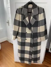 Vintage Blassport Charcoal/ivory Buffalo Check Wool Long DB Coat Size XL