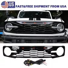 Gloss Black Front Grille Grill W/ LED Light For Ford Bronco 2/4 Door 2021~2024