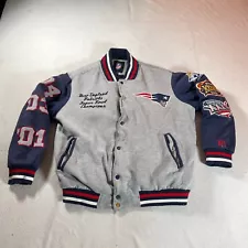 New England Patriots Jacket Large Gray Varsity 6 Time Super Bowl Champion Lined