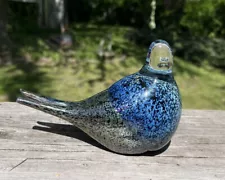 Art Glass Team Finland Blue Silver Speckled Colored Glass Bird Figurine