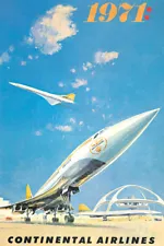 Continental Airlines 1971 Plane Original Vintage Wall Art Home - POSTER 20x30