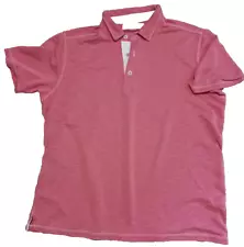 Tommy Bahama Shirt Large Pink Solid Polo Short Sleeve Button Poly Modal Blend