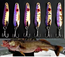 (6) GOLD Purple Flash Trolling Flutter Spoons 2 1/4" Walleye Candy