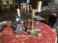 2 Vintage Microscopes (small) 1 Brass and 1 EDU SCIENCE 50x - 500x No lenses