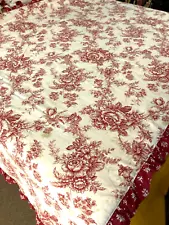 Country Living Tablecloth Cottage Red Floral Ruffle Trim Cotton Blend 59” x 83”