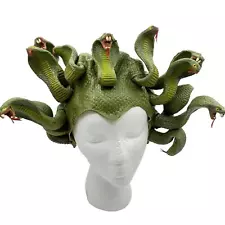 Vintage Latex Medusa Halloween Mask Headpiece Snake Hair Costume Green No Brand