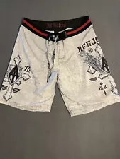 Affliction Board Shorts Men’s 36 White Angel Wings Cross Grunge Y2K Swim Trunks