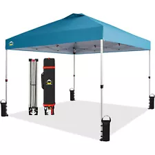 CROWN SHADES 10x10 Ft Pop Up Outdoor Canopy Tent, 1 Push Lock, Cyan Blue (Used)