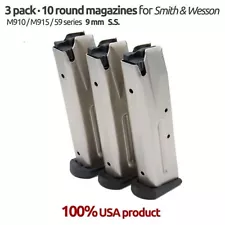 3 Magazines For S&W 59,5906, Marlin Camp 9mm 10 Round S.S