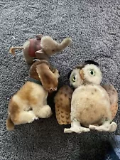 Steiff Vintage Lot Stuffed Animal, Elephant, Dog Owl ￼