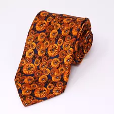 ITALO FERRETTI 100% Silk Mens Tie Orange Geometric Print Swirl Abstract 62" Long