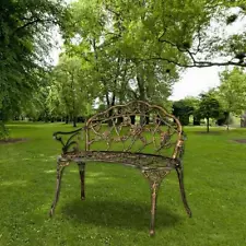 Garden Bench Chair Porch Park Cast Aluminum & Iron Park Rose Antique Seat Home