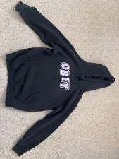 Small Obey Hoodie: Black with purple “obey” lettering never worn no tags