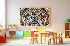 "Bully" Psychedelic Bulldog Wall Art Canvas Wrap Four Sizes Colorful Addition