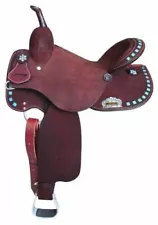 Circle S Barrel Style Saddle with turquoise buckstitch trim. 15", 16"