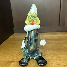 Art Glass Clown 7.5" Tall Handblown w/ Umbrella Gold Fleck