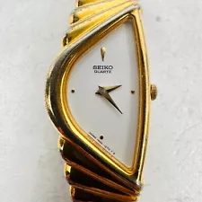 VTG Seiko Half Moon Watch Womens 19mm Gold Tone FOR PARTS REPAIR READ