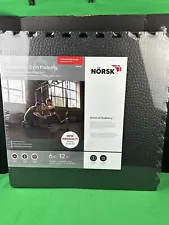 Norsk Commercial Grade Reversible Gym Flooring 6 Pieces - 12 Borders Gray/Black