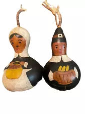 Vintage Pair Of Dried Pilgrim Gourds Primitive Folk Art 5.5”H Thanksgiving 1991