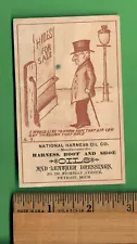 VICTORIAN TRADE CARD - NATIONAL HARNESS OIL - HIDES FOR SALE - SADDLES, WHIPS